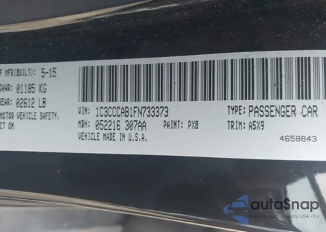 2015 Chrysler 200 Limited z USA, uszkodzony, nr VIN 1C3CCCAB1FN733373